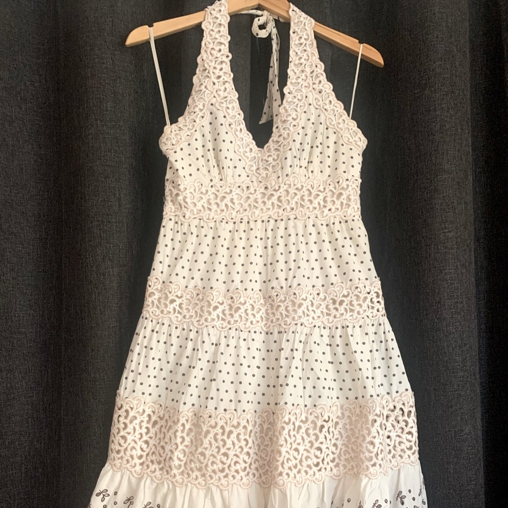 BCBC MAXAZRIA HALTER NECK POLKA DOT DRESS
